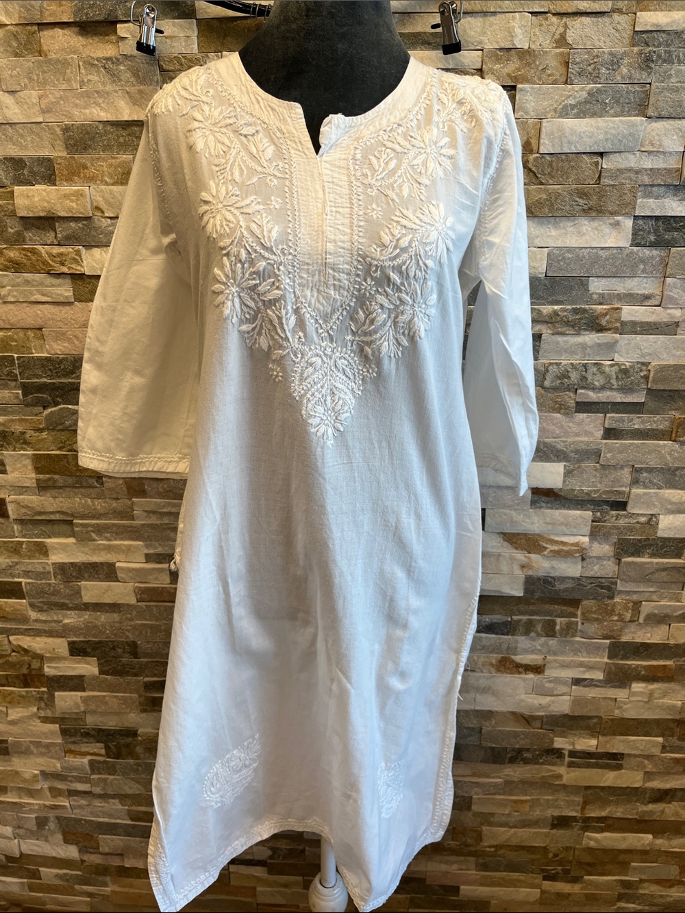 White Embroidered Tunic Dress - Lightweight Women's Kurta